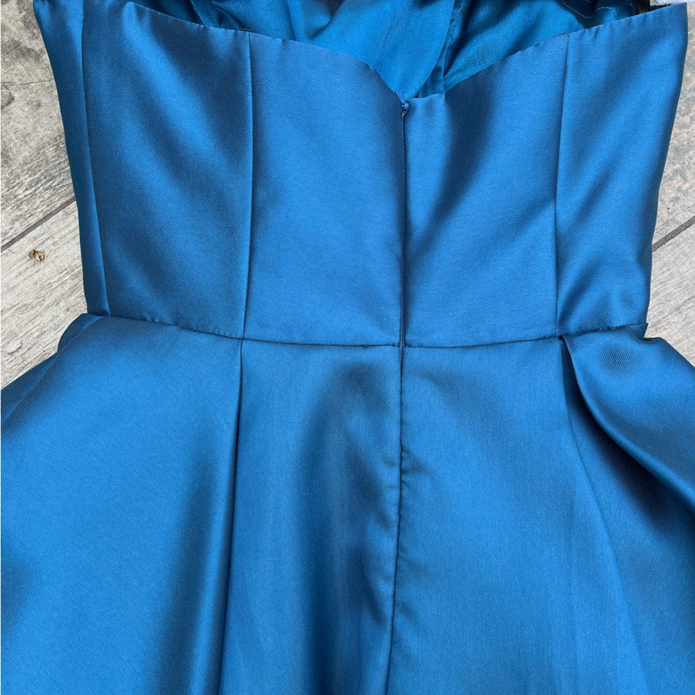 Alyce Paris Strapless Dress Size 6 Peacock Blue Style 3700 Satin Fit & Flare - Picture 5 of 11